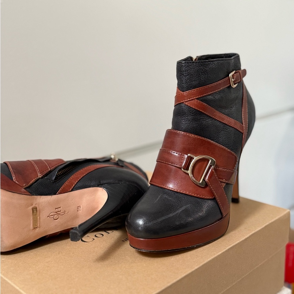 Cole Haan Black and Brown Heeled Boots